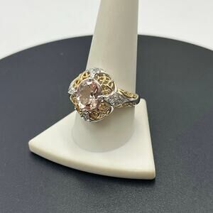 Victoria Wieck Oval Morganite Topaz Oval Sterling Silver Vermeil  Ring Sz 10.5